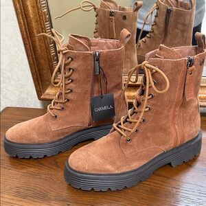 Women's Carmela Brown Suede Combat style boots. Size 38.